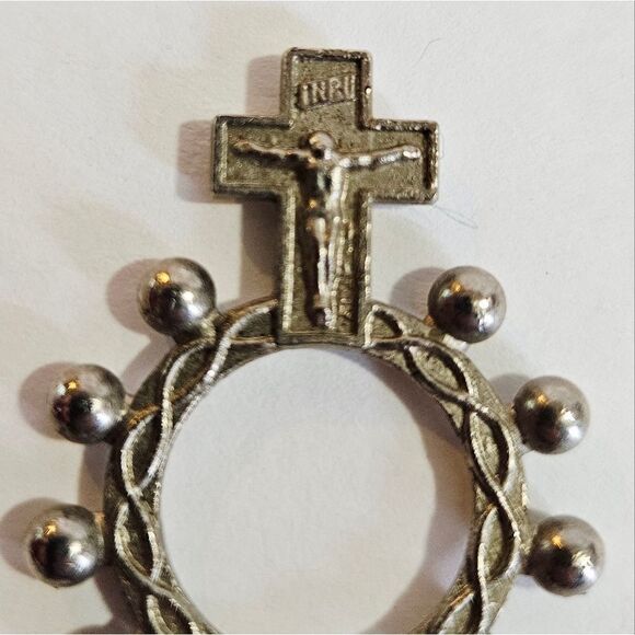 Vintage Italian Pocket Rosary Prayer Ring Crucifix Silver Tone Catholic Cross - Picture 6 of 6
